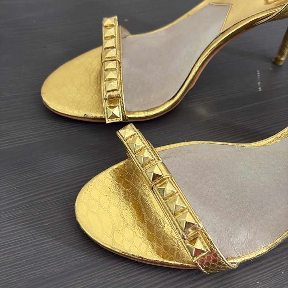 Michael Kors Livvy Ankle Heeled Sandals Strappy Metallic‎ Leather Gold Size 7.5 - Picture 3 of 14